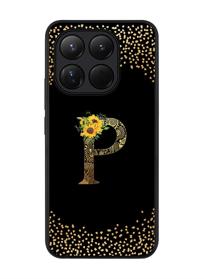 Stylizedd For Xiaomi 15T Case,Slim fit Camera Protection, Shockproof Thin Phone cover  - Custom Floral Monogram - P ( Black ) - Image 1